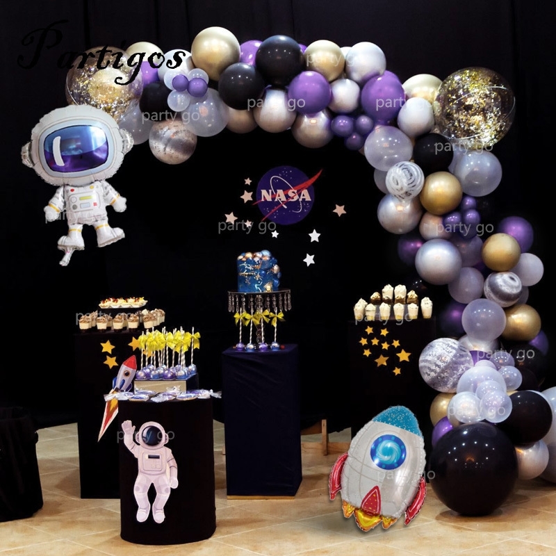 

98pcs/lot Outer Space Party Astronaut Balloon Rocket Foil Balloon Arch Garland Theme Party Boy Kids Birthday Decor Helium Global T200526