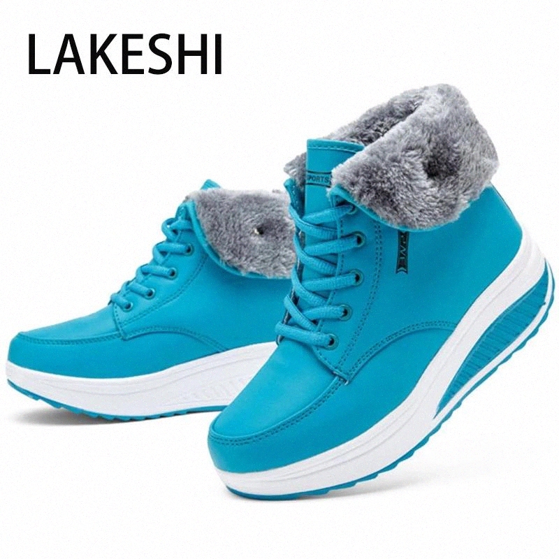 

New Women Boots Chunky Platform Sneakers Warm Plush Lace Up Women Winter Shoes Ankle Boots Female Plus Velvet Swing Snow #ez6c, Beige