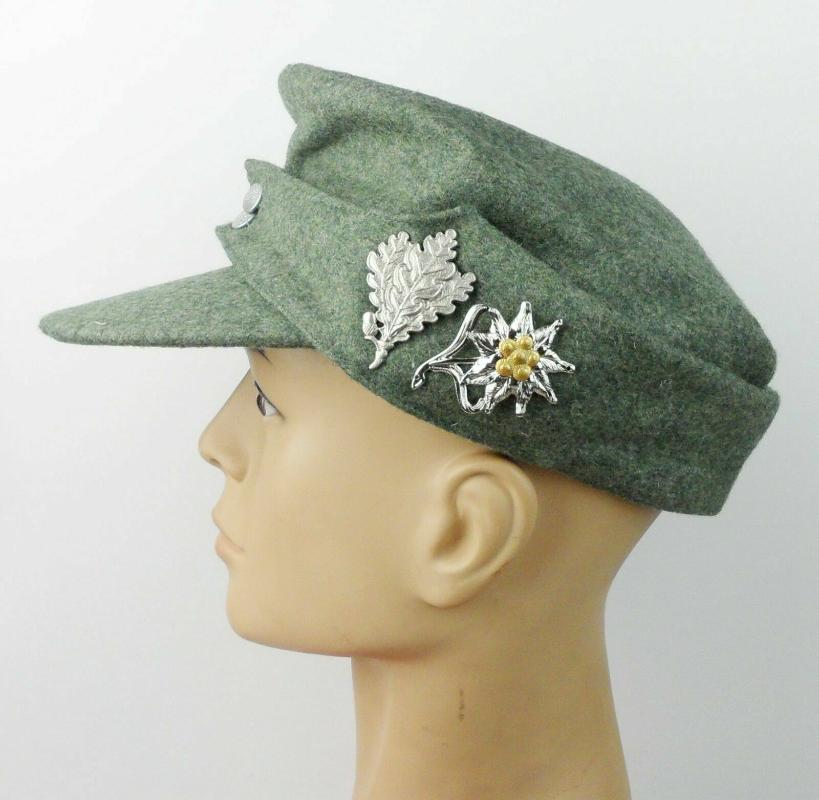 

WWII German Wh Em M43 Panzer Wool Field Cap Edelweiss Sniper Leaf Badge Store 5605101, As pic