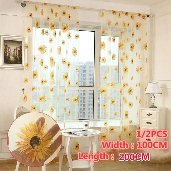 

2PCS/ Sunflower Window Panels Drapes Curtains Sheer Voile Tulle Home Room 100*200cm, As pic