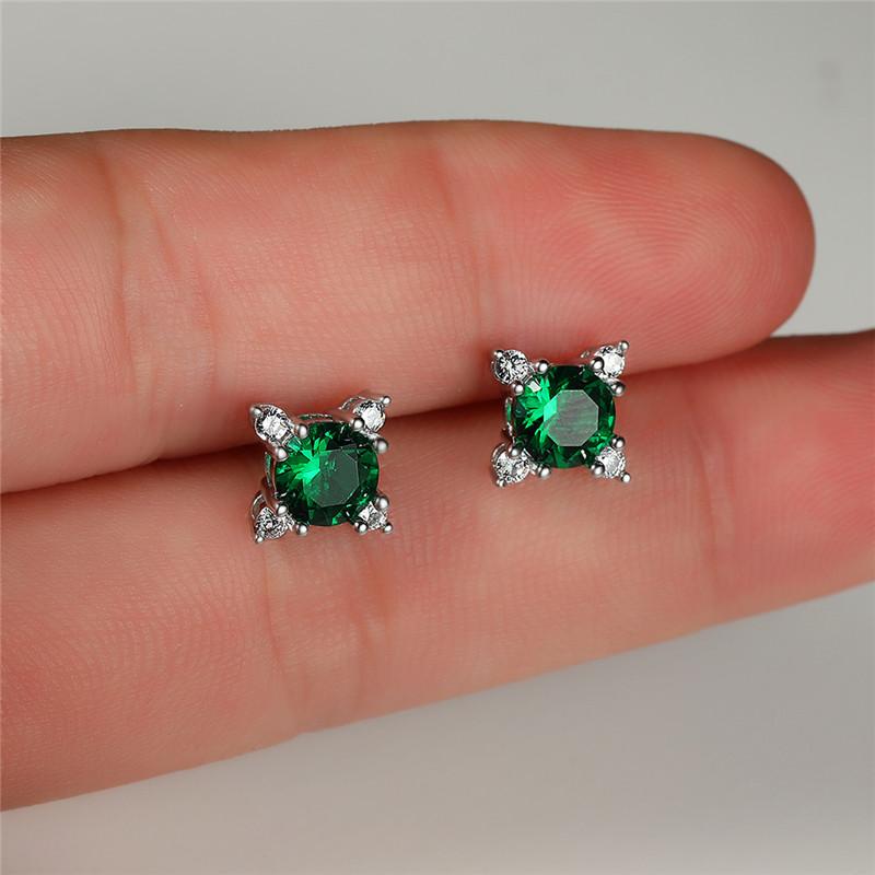 

Vintage Female Blue Green Crystal Earrings Cute Silver Color Stud Small Earrings For Women Trendy Bridal Round Wedding