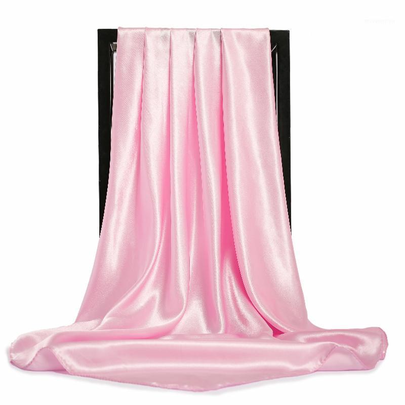 

90*90cm Solid Silk Handkerchief Small Hair Scarf For Women Cute Plain Bag Scarfs Female Green Black Neck Scarves For Ladies1