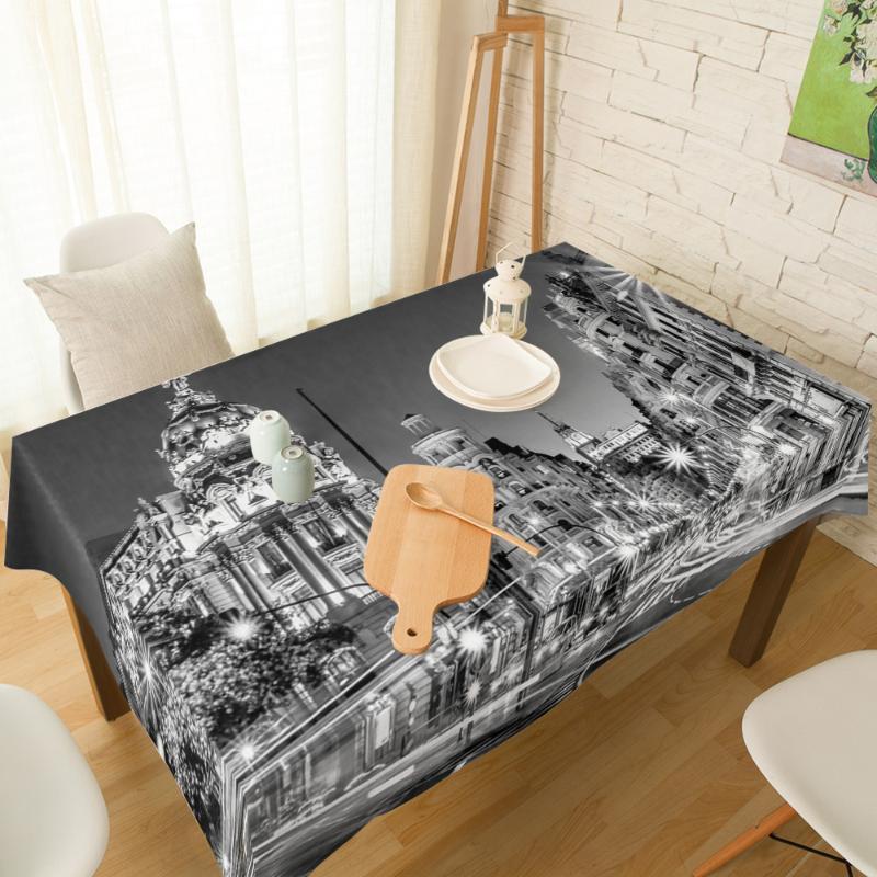 

Night City Black White Tablecloth Rectangular Wedding Dining Table Cover Chair Covers Table Cloth Kitchen Decorative, As pic