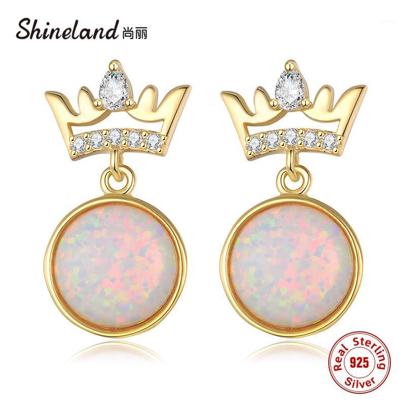 

Shineland Elegant Luxury 925 Sterling Silver Earings For Women Crown Round Stone Brincos Christmas Jewelry Gift Oorbellen1