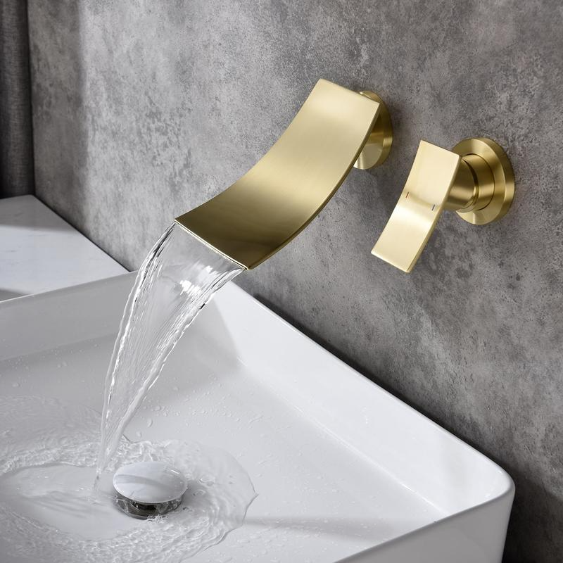 

High-end Design Waterfall Effect Modern Wall-mounted Bathroom Faucet Gold