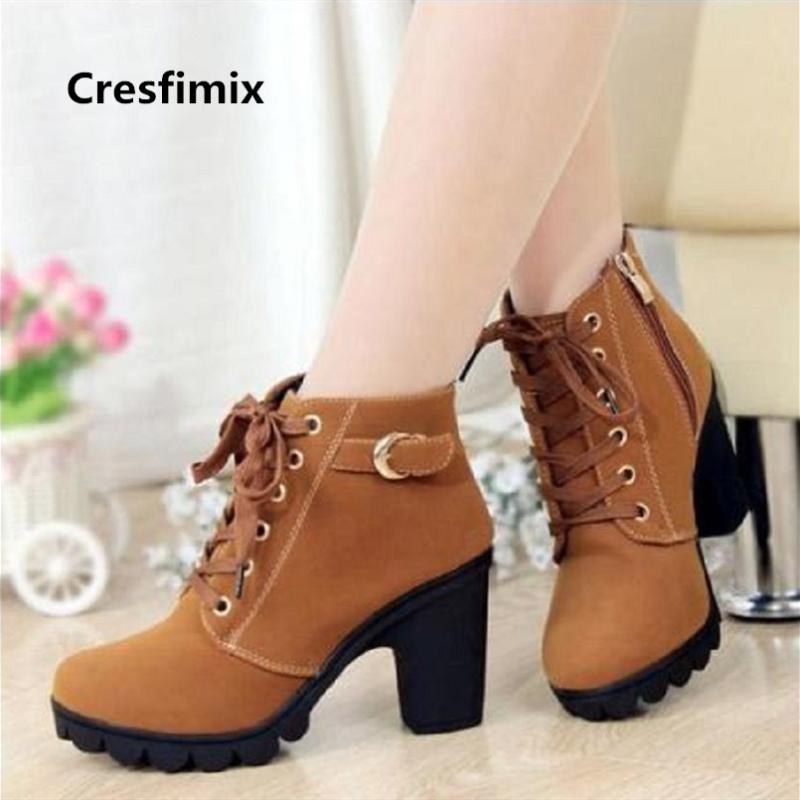 

Cresfimix botas de mujer women cute autumn lace up brown ankle boots lady fashion comfortable boots bottes femmes a3232