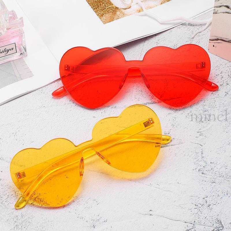

Sunglasses 2021 Heart Shaped Love Rimless One Piece Stylish Transparent Lens Brand Designer Futuristic Cute Girl NX1