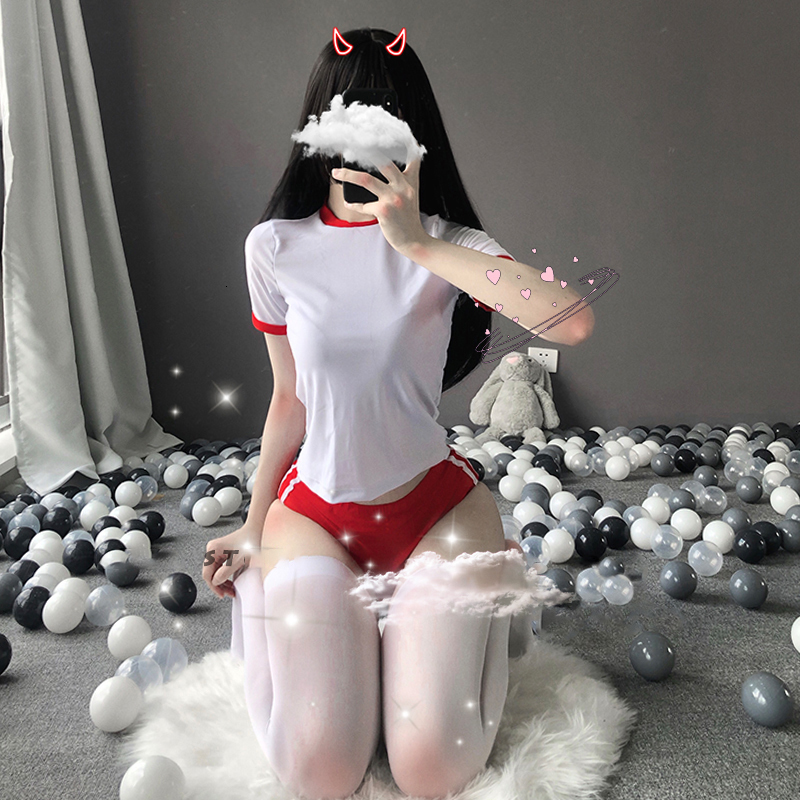 

Sexy lingerie meninas ginsio terno anime cosplay traje japons estudante tentao uniforme cheer lder roleplay conjunto para as mulheres, Red