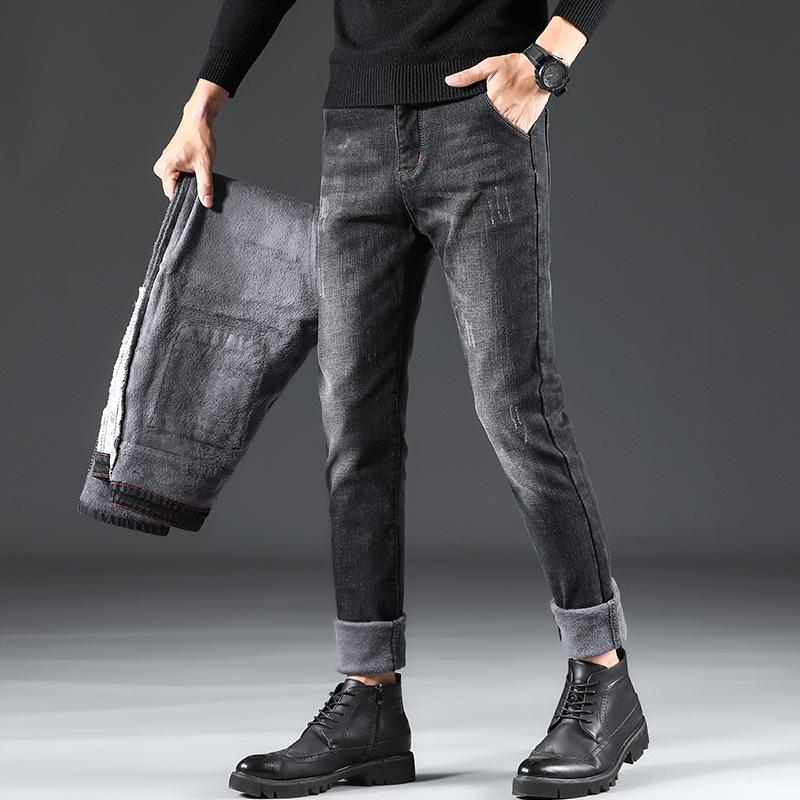 

2020 Autumn Winter Pants Men Korean New Casual Jeans Fashion Loose Plus Velvet Corduroy Cool Men's Pencil Pants Casual, As pic