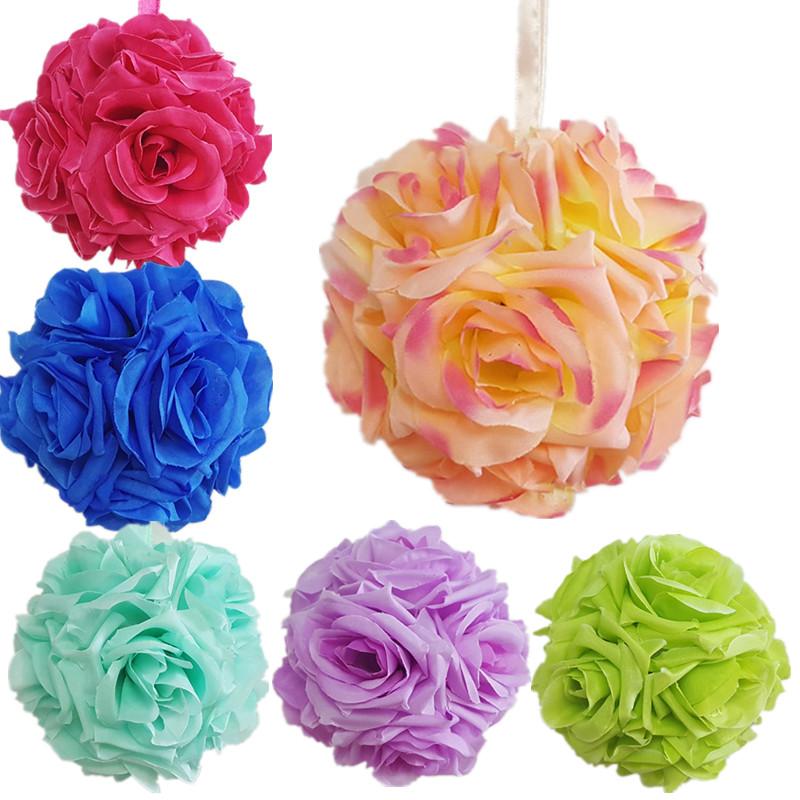

Hot 10CM Artificial Rose Silk Flower Kissing Balls Hanging Flowers Ball For Wedding Christmas Ornament Party Decoration Supplies, Pink