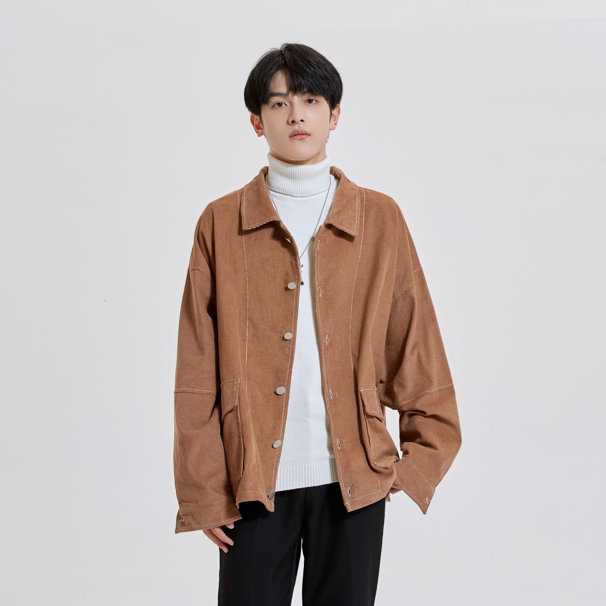 

Spring 2021 Men's and Winter New Fine Cotton Floss Jacket Lapels Young Clothes WWEK, Black