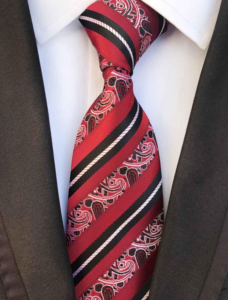 

Bow Ties Classic Men Fashion Paisley Striped Tie Stylish Red Necktie To Suits