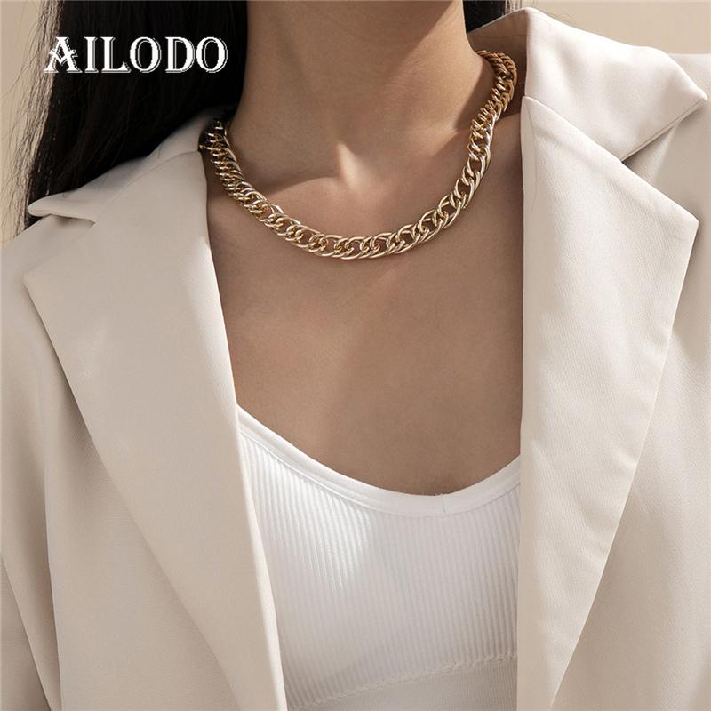 

Ailodo Vintage Punk Chokers Necklace For Women Gold Color Thick Chain Necklace Collier Simple Fashion Jewelry Girls Gift 20NOV26