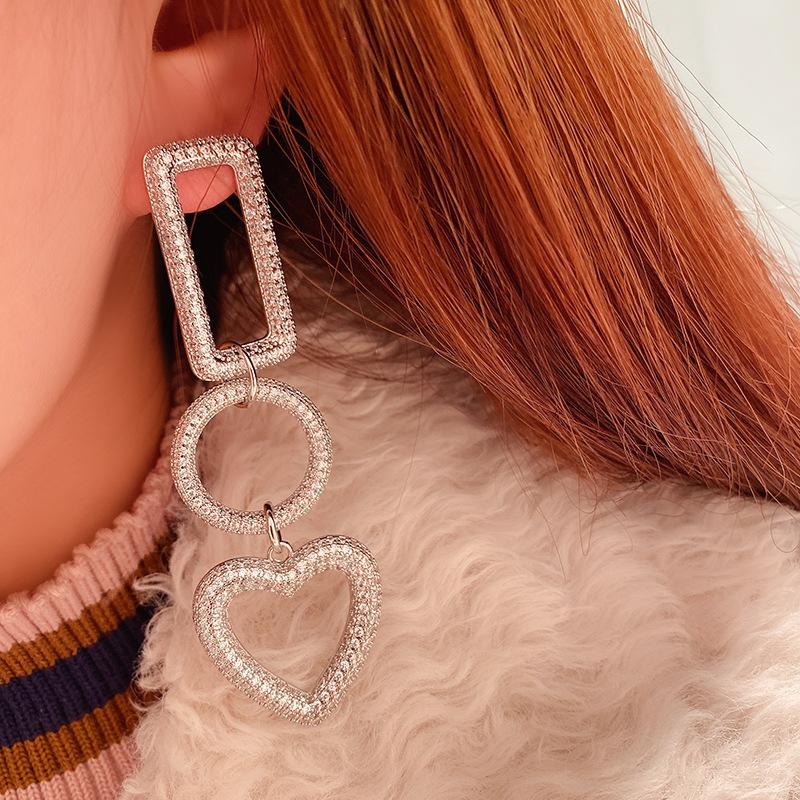 

2021 For Women Earrings Silver Color Square Round Heart Shaped Dangle Love Temperament Circle Tassel Trend Single Jewelry