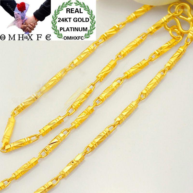 

OMHXFC Wholesale European Fashion Man Male Party Wedding Gift Long 46cm Wide 2.5mm Cylinder Real 24KT Gold Chain Necklace NL281