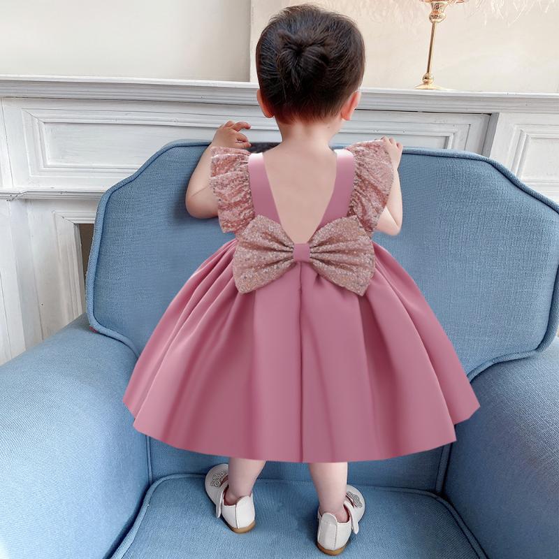 

Girl's Dresses PLBBFZ Backless Born Dress 1st Birthday For Baby Girl Clothes Bow Princess Baptism Sequin Party Evening, Red;yellow