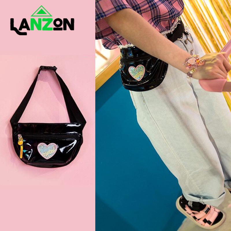 

Lanzon Girls Laser Hologram Waist Pack Chest Bag Waterproof Strap Shoulder Bag Phone Earphone hole Bags Crossbody Shoulder