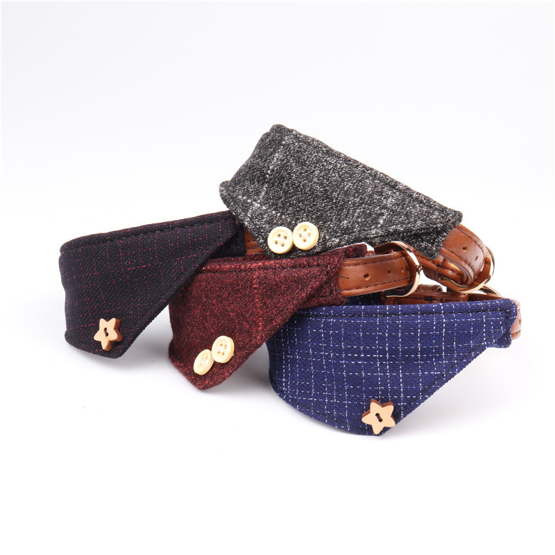

Plaid Triangle Puppy Collars for Small Dogs Adjustable Puppy Leather Collar Cute Plaid Bandana with Button Decor Dog Collar Gifts 33 p2