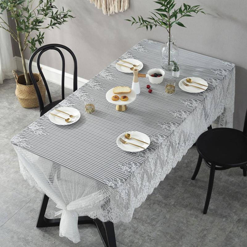 

Lace Stripe Table Cover Flowers Tablecloth Decor Wedding Dining Coffee Table Runner Home Banquet Furniture Dustproof Cover, White