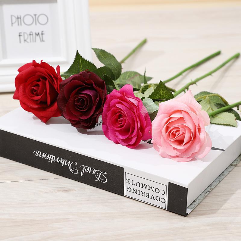 

single-feel moisturizing rose artificial flower wedding supplies living room decoration shooting props fake flowers wholesale, Black