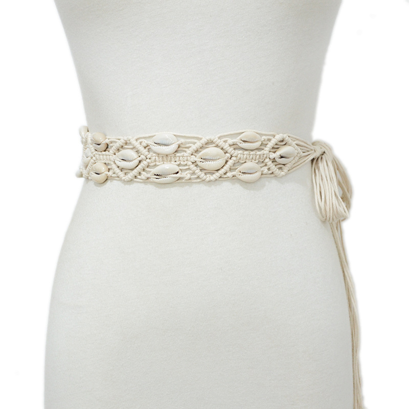 

Designer belts for high-quality women bohemia shield straw belt boho waist knot long cummerbunds wide reap femme, Black