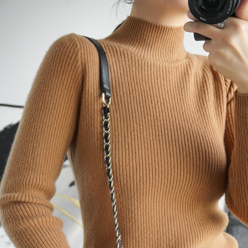 

100% Pure merino wool mesh sweaters for woman half-tall neck sleeve long better feminine elastic pullovers spring winter jumpers, Blake