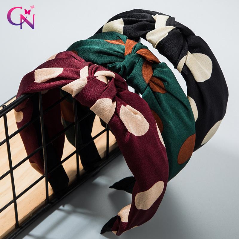 

CN Dot Knotted Hairbands For Girls Women Simple Cloth Wide Brim Pleated Headbands Summer Hair Hoops Fashion Hair Accessories