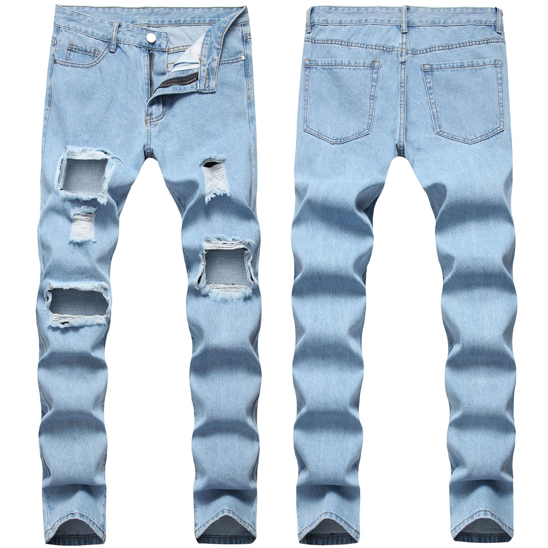 

Causal Mens Jeans Men Distressed Ripped Jeans Slim Fit Straight Denim Washed Destroyed Hole Biker Jeans Hip Hop Men Streetwear 0608#