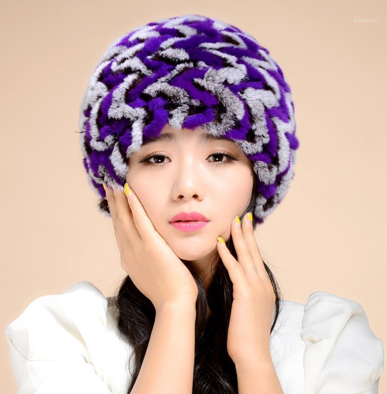 

2020 Lady Real Knitted Rex Fur Beanies Winter Genuine Women Fur Caps Female Hats Headgear 07021, As picture