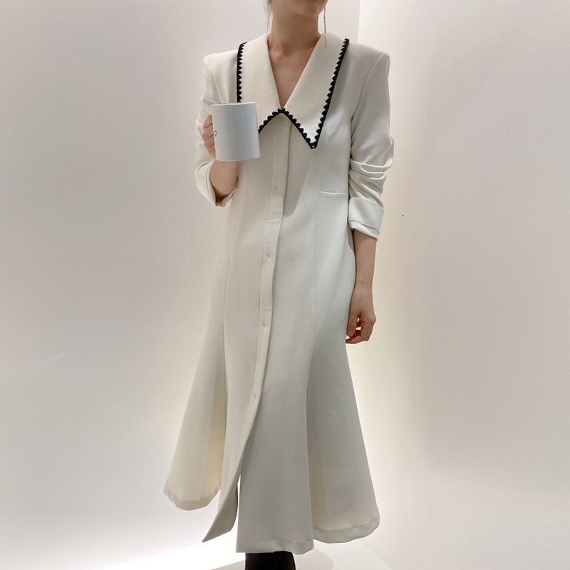 

2021 Spring Chic Women Autumn Casual Solid Mermaid Party Long Sleeve Elegant New Slim Waist Vestidos Ys6x, Black