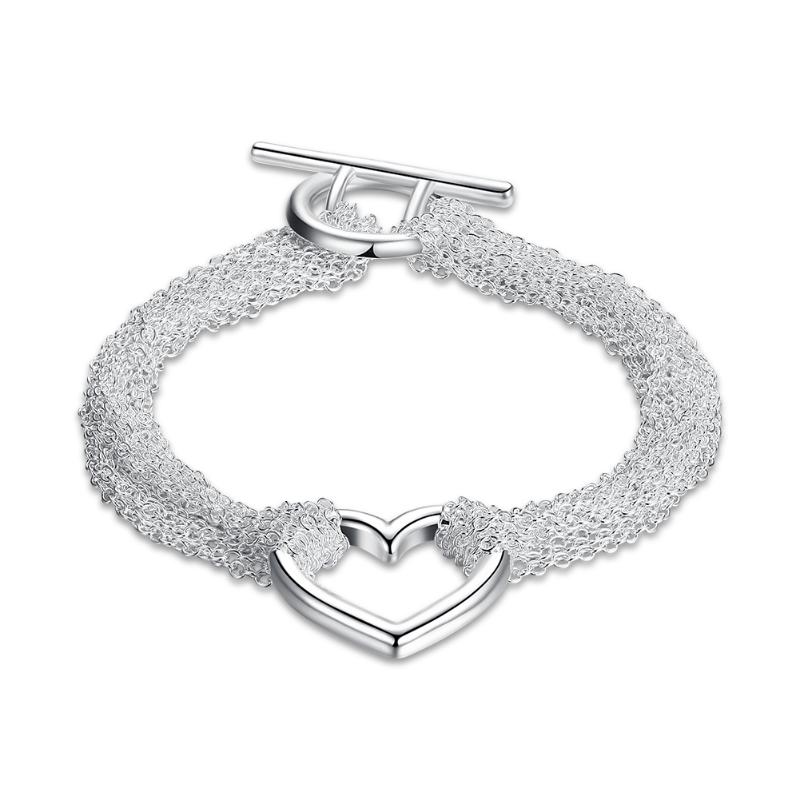 

Mesh Tassel Chain Bracelets For Women Silver-color Fashion Jewelry 20cm Multi Link Chain With Hollow Heart Pendant Bracelet Gift