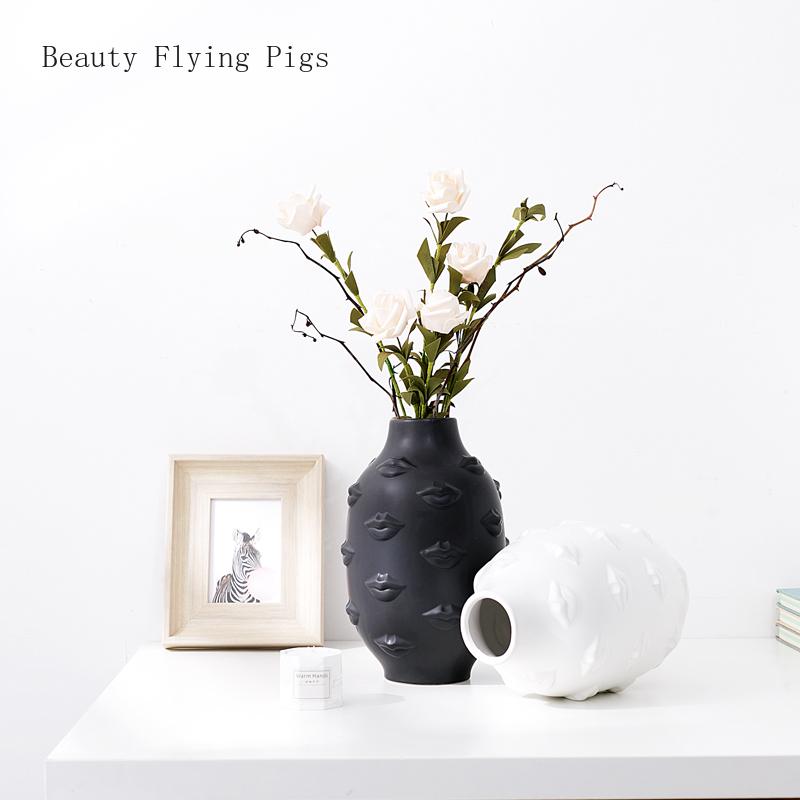 

New Creative Ceramic Flower Vase Fresh Nordic Style Lip Vase Creative Dry Flower Arrangement Household Tabletop Home Decoration