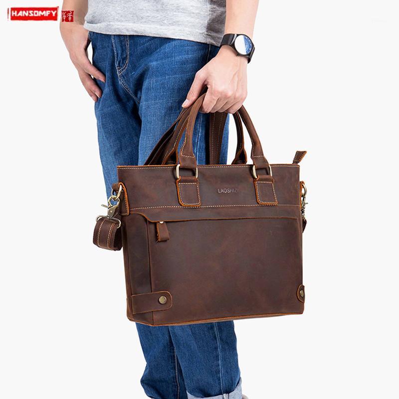 

Genuine Leather Men Handbag Business Briefcase Laptop Bag Cowhide Casual Shoulder Messenger Bag Male Portable Travel Bags1, Brown