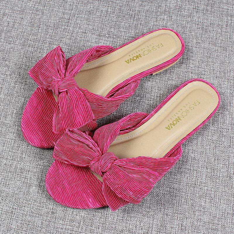 

Slippers Casual Flat Shoes Female Big Size Slides Butterfly-knot Rubber Flip Flops Luxury Hawaiian Silk Basic Bonded Leather