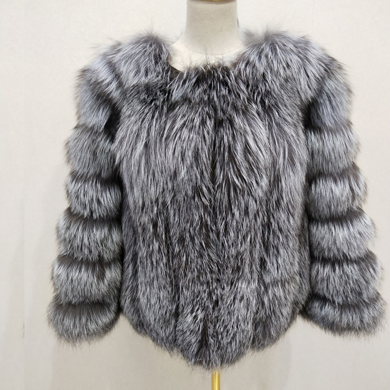 

Silver New Natural Fox Women's Long Fur Paragraph All Vertical Leather Jacket Cqg8, Length two inches