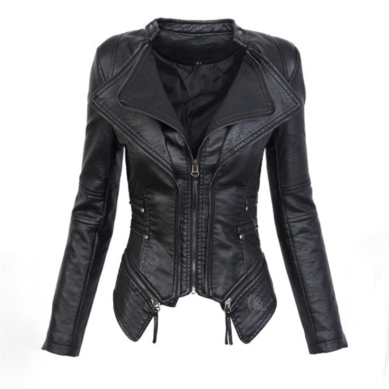 

Black Gothic faux leather PU Jacket Women Winter Autumn Fashion Motorcycle Jacket Coat Punk Zipper Outerwear Plus Size Fall Coat 201030