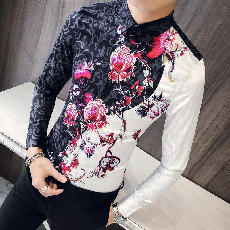 

2020 Pink New Printing Fashions Royal Men Thin Fantasy Prom Tuxedo Men's Social Shirt Ec3t, The shown