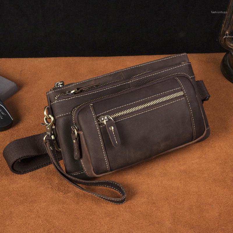 

Trend Crazy Horse Leather Men Casual Vintage Travel Fanny Waist Belt Bag Chest Pack Design Phone Cigarette Case Pouch Male 98011, Blue