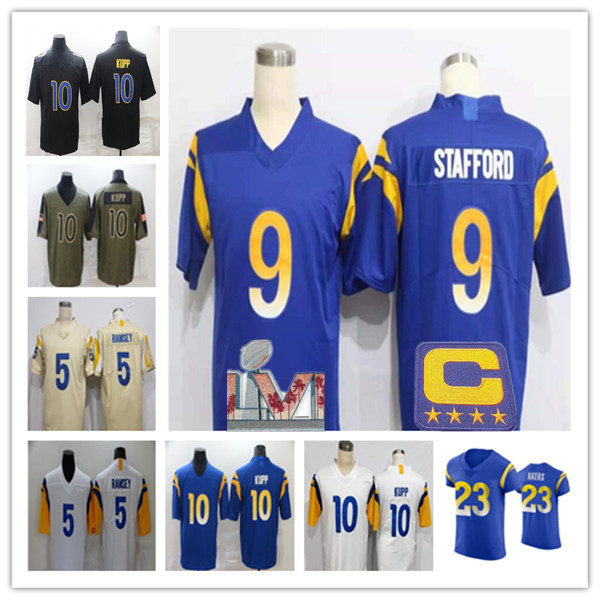 

2022 LA Super Bowls LVI 9 Matthew Stafford Jersey Football 10 Cooper Kupp 99 Aaron Donald 3 Odell Beckham Jr. Von Miller Jalen Ramsey Cam Akers Tyler Higbee Van Jefferson, As pic