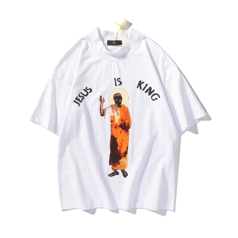 

2021 New Kanye West Letter Foam Oversize Summer Tshirts Men and Women Short Sleeve Cotton T-shirt Turtleneck Hip Hop Loose Tees N4s1, Pic color1