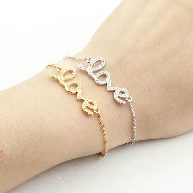 

Crystal Initial Letters Bracelets For Women Romantic Pulseira Feminina Stainless Steel Charm Bracelet Valentine Day Gift