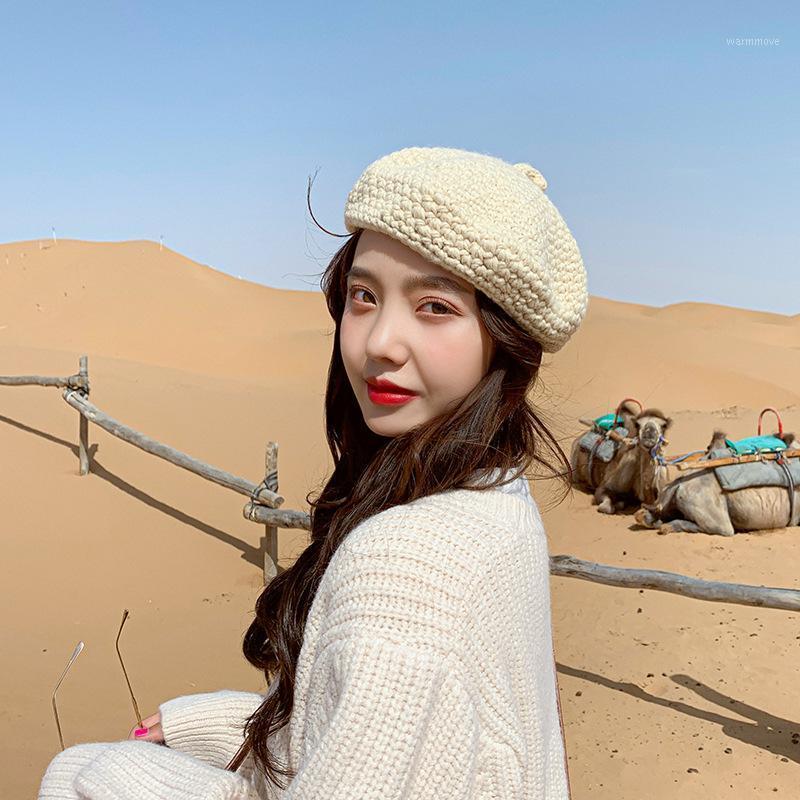 

New Handmade Women Berets Female Hats for Autumn Winter Girl Flat Cap Knit Beret Gifts for Woman Outdoor Cap Travel Hat1, Color2