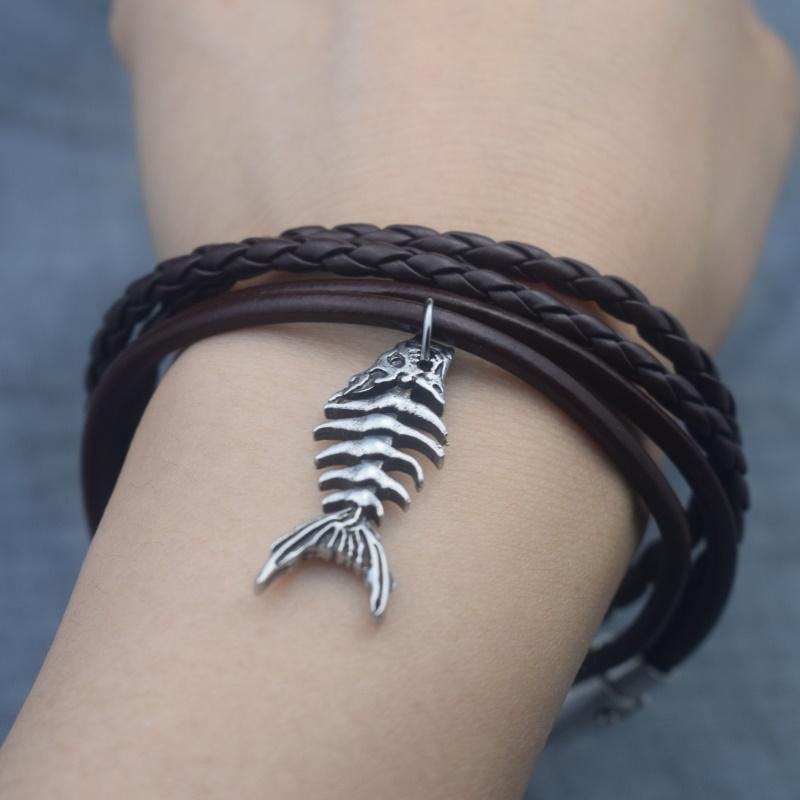 

punk fashion fish bones bracelet For women Men Halloween Jewelry