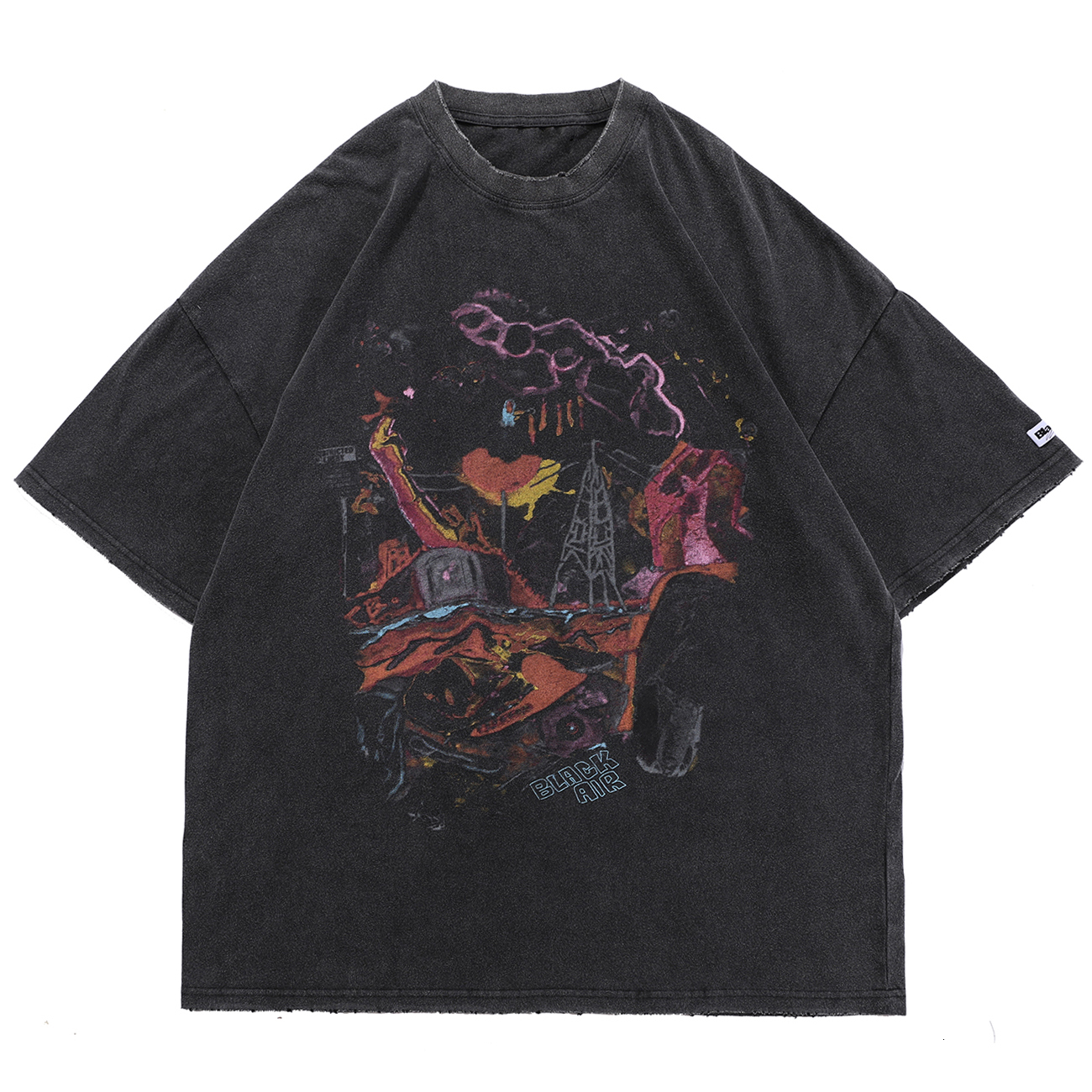 

New Dark Graffiti Hip Hop t Shirt Men Women Streetwear Harajuku Short Sleeve Shirts 2021 Summer Loose Cotton Washed Tshirts Black 8exu, White
