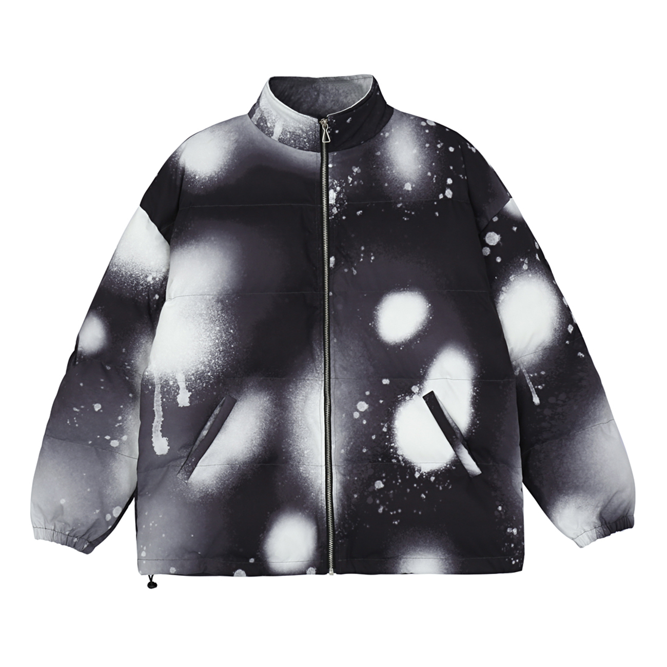 

2021 New Hip Hop Jackets Thick Parka Men Streetwear Outerwear Ink Printing Block Padded Coats Winter Harajuku Cotton Jacket Bi8o, Black