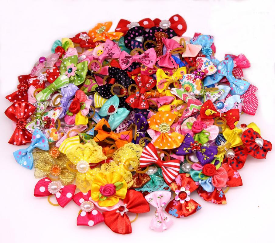 

100pcs Mixed Styles Pet Puppy Dog Cat Hair Bows with Rhinestone/Pears/Flowers Pet Dog Grooming Accessories Bows Supplies1, Mixed color