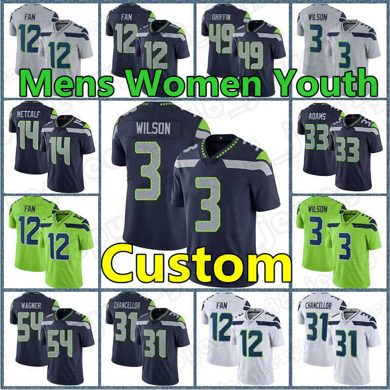 

3 Russell Wilson Custom 14 DK Metcalf 33 Jamal Adams Freddie Swain Football Tyler Lockett Chris Carson Quandre Diggs Women Men''NFL''jerseys, Custom men (haiying)