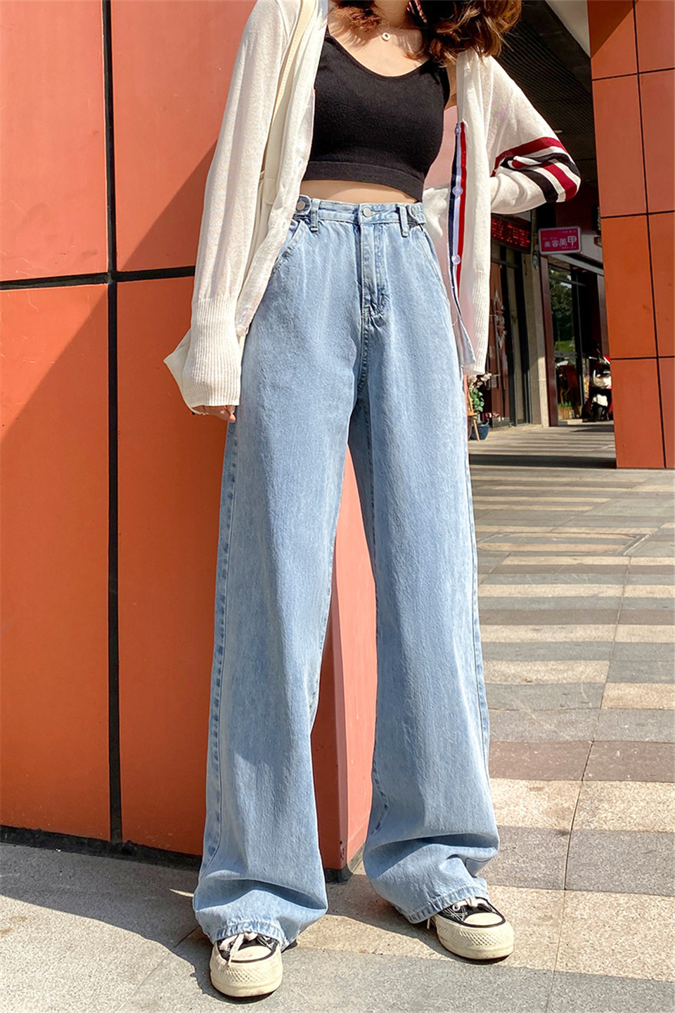 2021 Woman Jeans High Waist Clothes Wide Leg Denim Clothing Blue