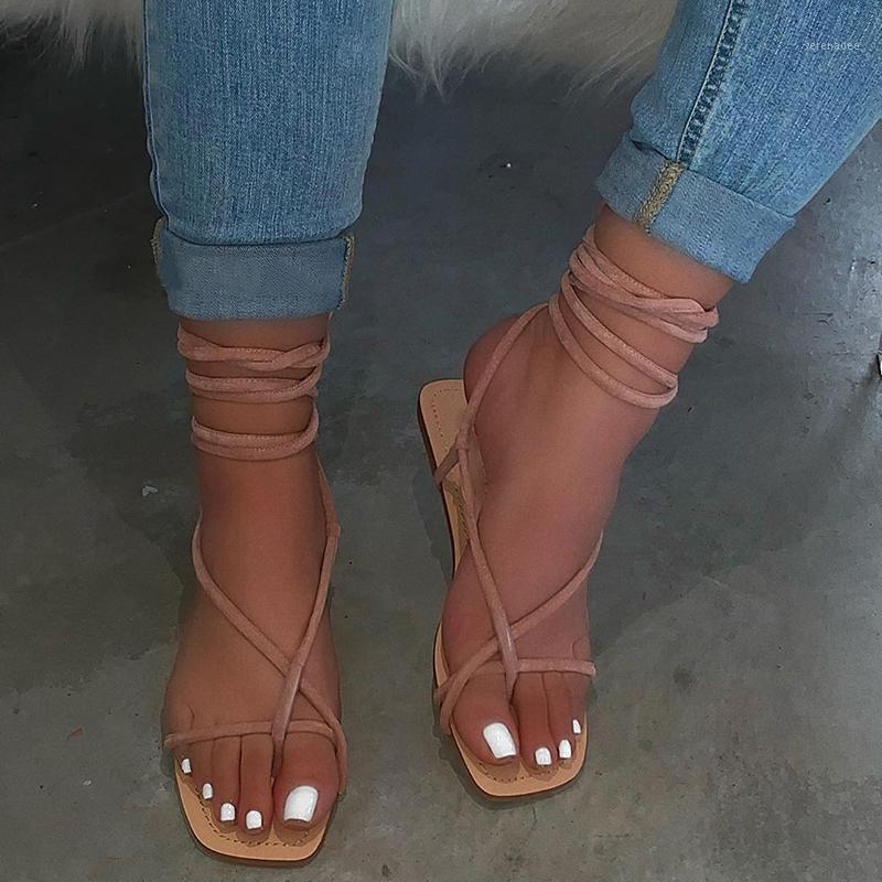 

New Summer Casual wild solid color comfortable flat bottom women sandals Roman style cross straps laces plus size sandals 37-411, Brown