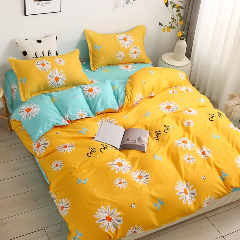 

Nordic Bedding Set Leaf Printed Bed Linen Sheet Plaid Duvet Cover Single Double Queen King Quilt Covers Sets Bedclothes, A4